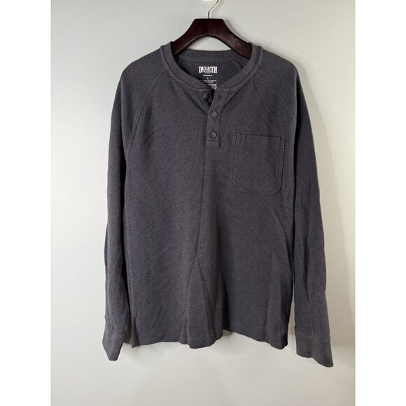 Duluth Trading Mens L Heavy Thermal Shirt Henley Relaxed Fit Waffle Knit Blue - Picture 1 of 7